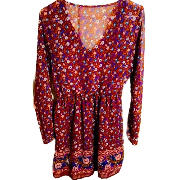 MUDD Boho Floral Long Sleeved Sheer W/Tank Lining Dress Size S - Picture 2 of 6